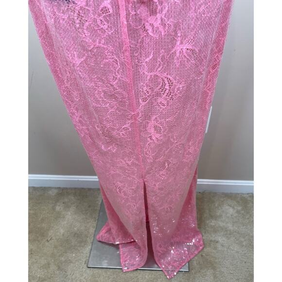 Retrofete Shivonne Sheer Floral Sequin Halterneck Paradise Pink Maxi Dress Sz L - Picture 7 of 11